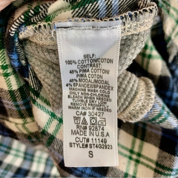 Splendid Flannel Top Small Plaid Cotton Blue Cream Flannel Grey Thermal Panels - Picture 14 of 15